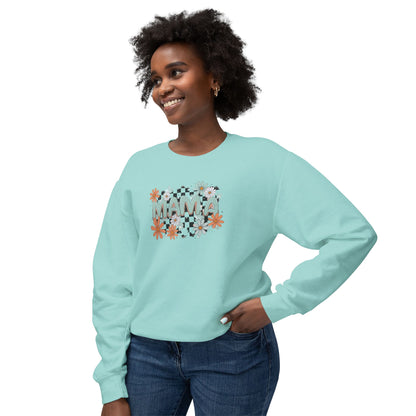 MAMA Floral Checkerboard Crewneck Sweatshirt