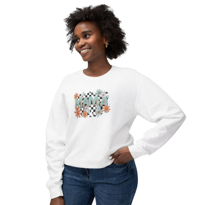MAMA Floral Checkerboard Crewneck Sweatshirt