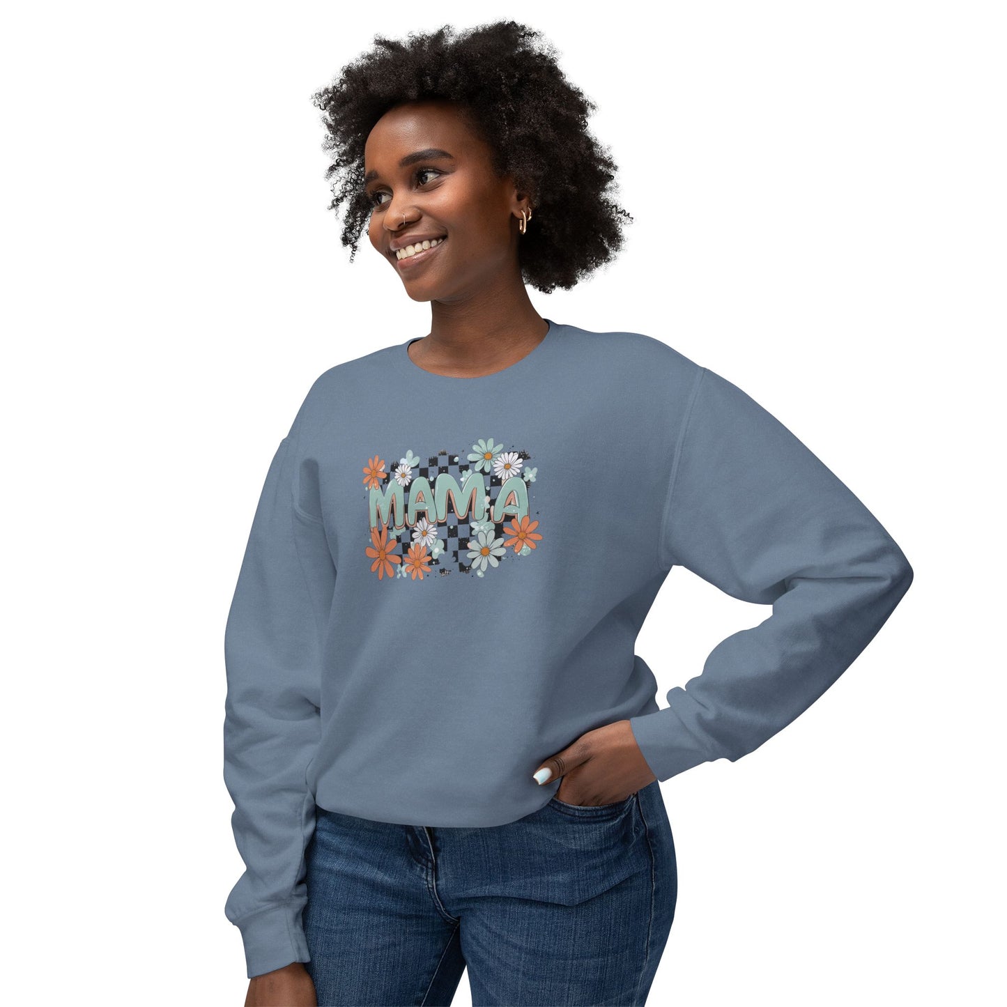 MAMA Floral Checkerboard Crewneck Sweatshirt