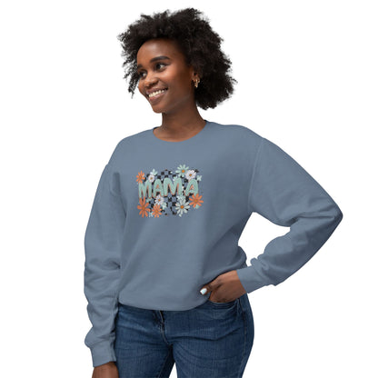 MAMA Floral Checkerboard Crewneck Sweatshirt