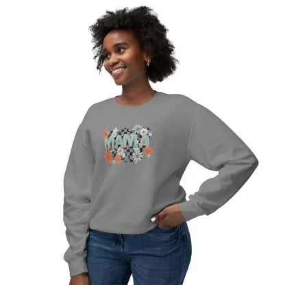 MAMA Floral Checkerboard Crewneck Sweatshirt