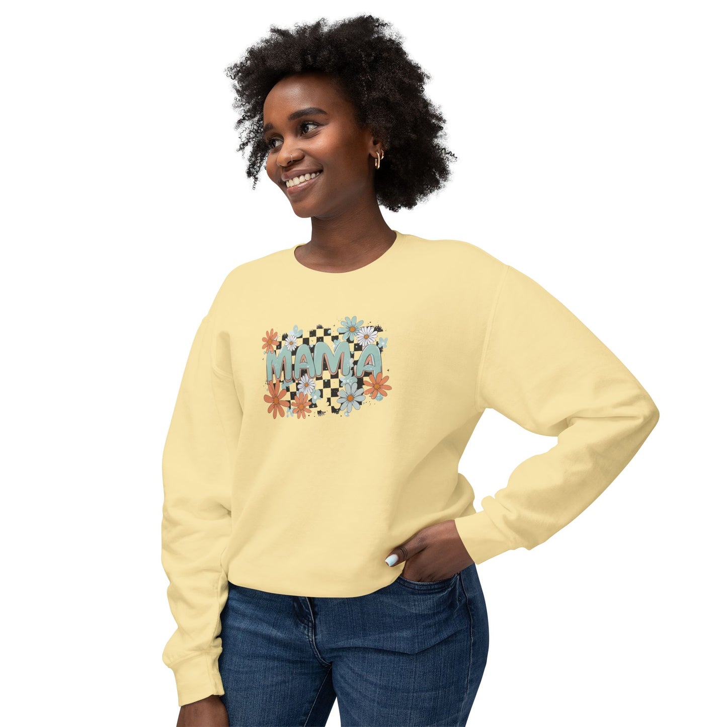 MAMA Floral Checkerboard Crewneck Sweatshirt
