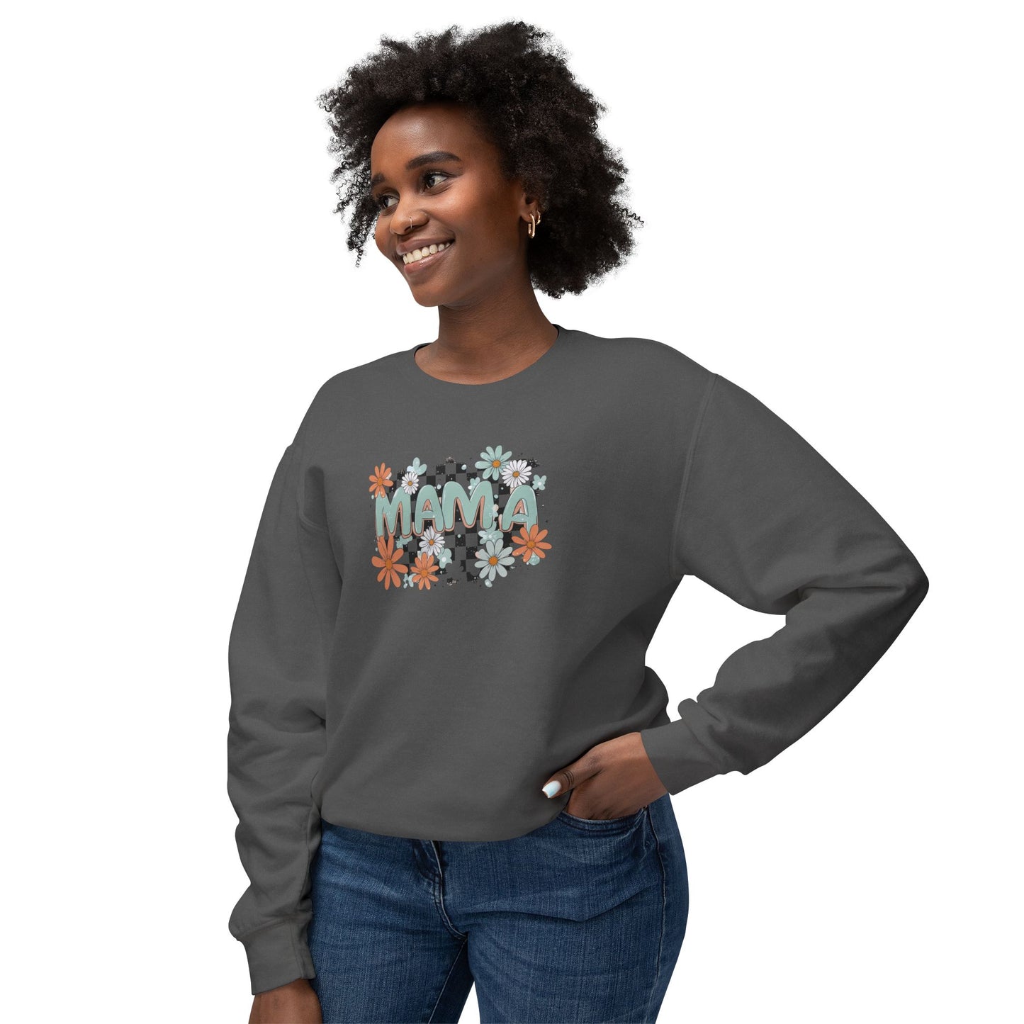 MAMA Floral Checkerboard Crewneck Sweatshirt